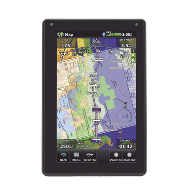Navegador portátil aera 760, muestra información de trafico aéreo y una excelente visualización por medio de su pantalla con visión 3D touch screen.