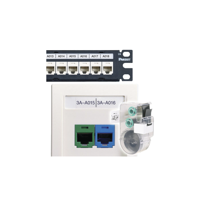 Casete de 125 Etiquetas Adhesivas, para Patch Panel, Face Plate o Cajas Superficiales, Para Identificación 4 Puertos, Color Blanco