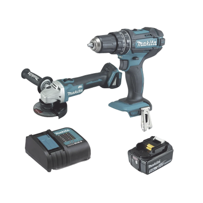 Kit, DHP482 Rotomartillo + DGA456 Mini Esmerilador, 1 Batería Li-Ion de 5.0 Ah y Cargador C/Luz de 18 Vcc.