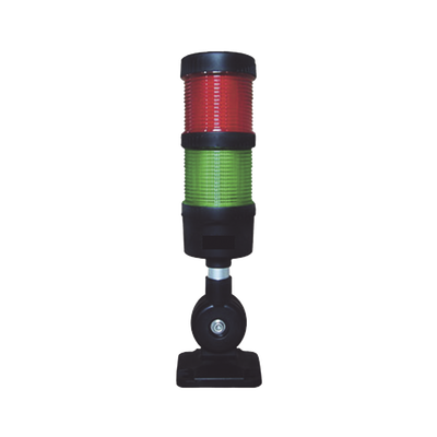 Torre LED Indicadora de estado de 2 niveles color Rojo y Verde, con Buzzer integrado a 85 dB, a 110-240 VCA con Montaje incluido de 60 mm de diámetro