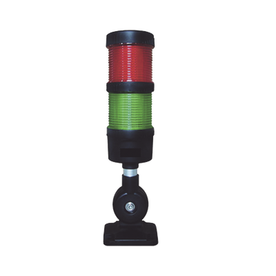 Torre LED Indicadora de estado de 2 niveles color Rojo y Verde, con Buzzer integrado a 85 dB, a 24 VCD con Montaje incluido de 60 mm de diámetro