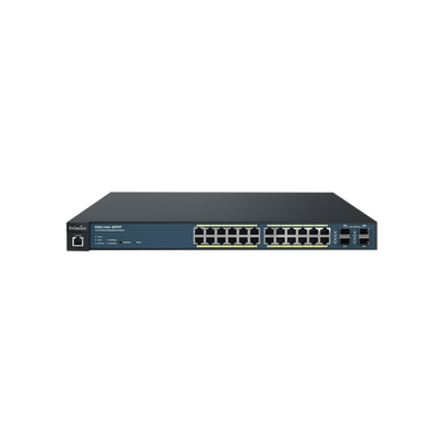 Switch PoE Administrable de 24 Puertos Gigabit, 4 Puertos SFP, Soporta Hasta 410 W con Opción de Controlador para Serie Neutron y Enturbo.