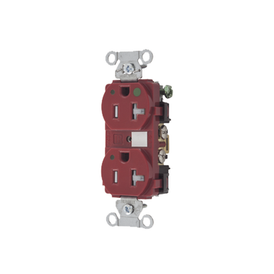 Contacto Duplex de 20 A 125 V CA/ A prueba de Manipulaciones / Nema 5-20R / Grado Hospitalario / Color Rojo.