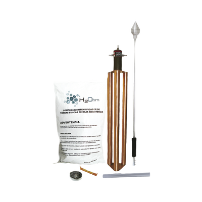 Punta Pararrayos en acero inoxidable para 80 m de Diámetro de Protección con Electrodo y Mejorador de Terreno.