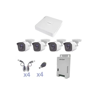 KIT TurboHD 1080 Lite / DVR 4 Canales / 4 Cámaras Bala (exterior 2.8 mm) / Transceptores / Conectores / Fuente de Poder Profesional