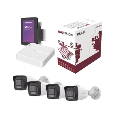 Kit IP 4 Megapixel / NVR de 4 Canales / 4 Cámaras IP / Bobina de Cable de 100 mts / Disco Duro 1 TB
