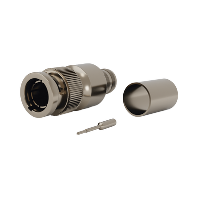 Conector BNC Macho en 75 Ohm, Anillo Plegable para Cable RG-11/U Grupo R1, Níquel/ Oro/ Teflón.