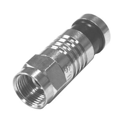 Conector F Macho Plegado Axial por Compresión para RG-59/U, Cuerpo en Níquel y Banda Negra.