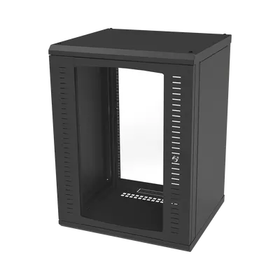 Gabinete para Montaje en Pared, Puerta de Cristal Templado, Cuerpo Fijo con Rack 19" de 16 Unidades