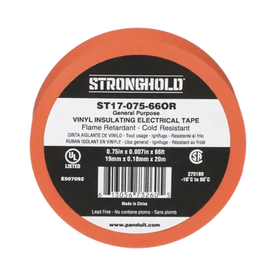 Cinta Eléctrica STRONGHOLD para Aislar, de PVC, Uso General Reparación y Mantenimiento, Grosor de 0.18mm (7 mil), Ancho de 19mm, y 20.12m de Largo, Color Naranja
