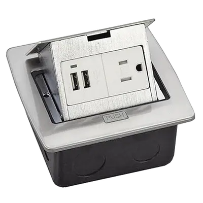 Caja de piso cuadrada con 2 puertos USB y contacto eléctrico (11000-21203)