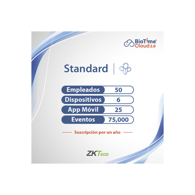 LICENCIA STANDART BIOTIME CLOUD 2.0 / 50 USUARIOS / 6 DISPOSITIVOS (Licencia Anual)