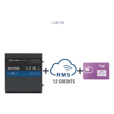 Router Teltonika LTE/4G RUT200 + 12 creditos RMS + SIM de YOBI de 1GB por Mes durante un año de servicio (solo datos)