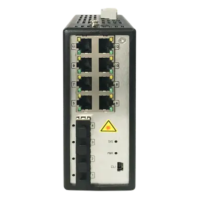 Switch Industrial Administrable / 8 Puertos Gigabit PoE+ 30W / 4 Puertos SFP / 250W Total / 48-57 VCD / -40°C a 75°C / 140×52×110 mm / 5.5×2.0×4.3 pulgadas