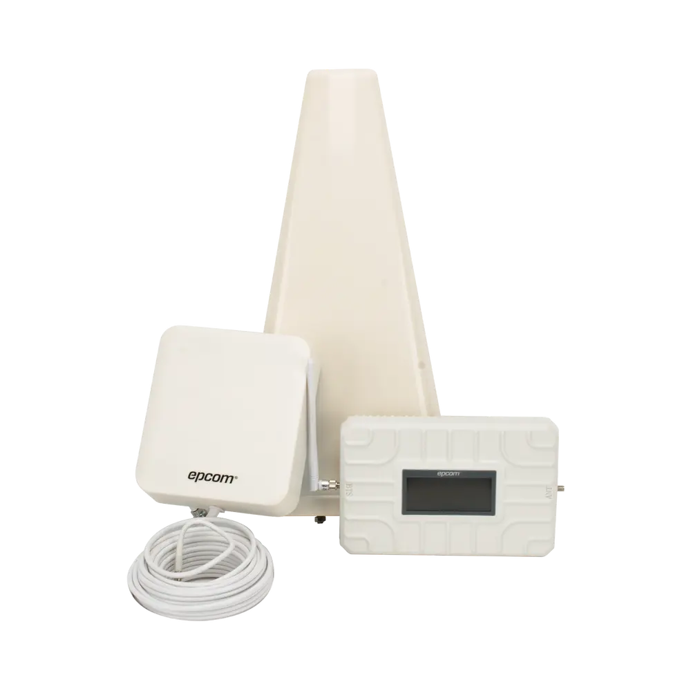 Kit PLUS de Amplificador de Señal Celular 5G / Penta Banda / Soporta 2G, 3G, 4G y 5G / Compatible con TELCEL, AT&T, MOVISTAR y OMV / Cobertura hasta 250 m2 / Incluye Antenas, Jumpers coaxiales y mástil.