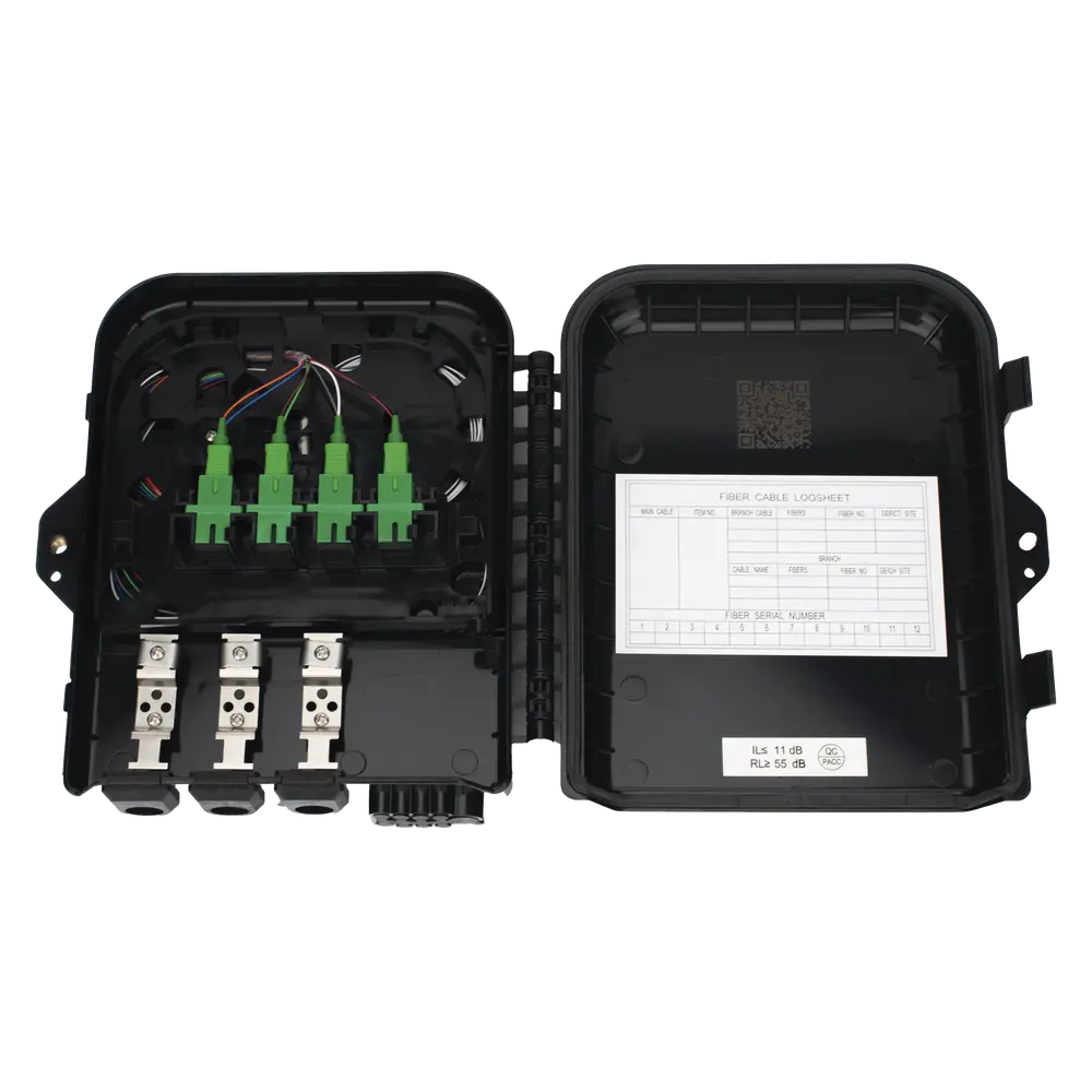 Caja de Empalme FTTx / 24 Fusiones / Splitter 1x8 SC/APC / 8 Acopladores SC/APC / 3 Puertos Troncal / IP65 / Interior-Exterior - Imagen 3