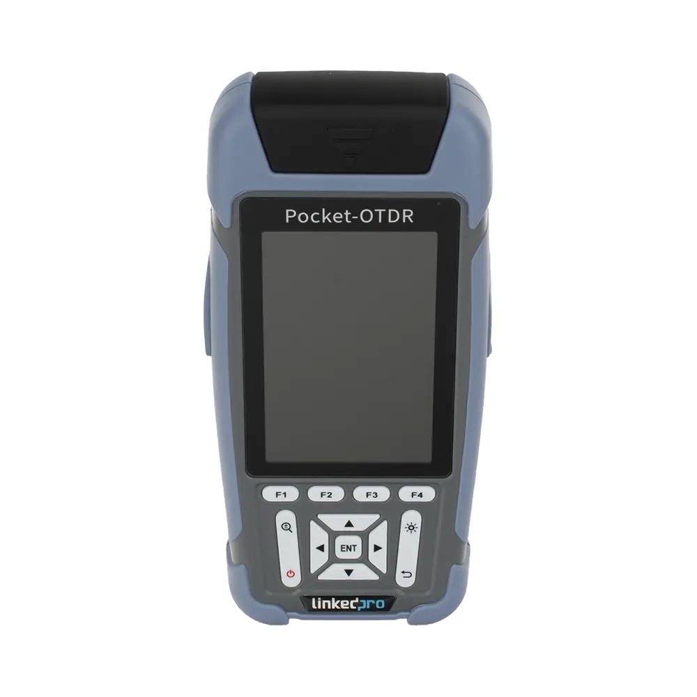 Mini OTDR para Fibra Óptica / Monomodo 1310nm y 1550nm / Rango Dinámico 24dB/22dB / VFL 10mW / OPM Integrado / Mapeo RJ45 / Alcance 128 km / Pantalla 3.5" / 12 Horas de Medición Continua