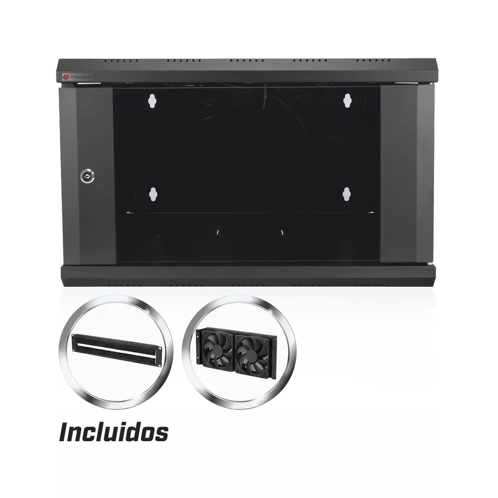 Gabinete de Pared / 6U / 19 Pulgadas / 600 x 550 x 382 mm / Cristal Templado 5 mm / Carga 60 kg / IP20