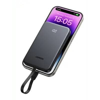 Power Bank / 10000 mAh / 37 Wh / Salida USB-C PD 20W / Salida USB-A SCP 22.5W / Cable USB-C Integrado / Indicador Digital LED - Imagen 3