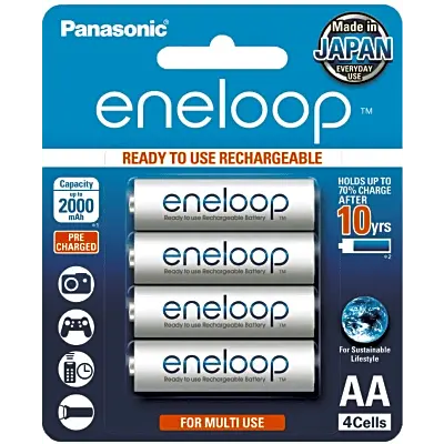 Batería Recargable AA / Ni-MH 2000 mAh / 1.2V / Baja Autodescarga / 2100 Ciclos / Paquete de 4
