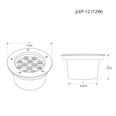 Luminario Empotrar en Piso / IP66 Exterior / Multivoltaje 110-240V~ / 6500K / Ángulo 36° / Aluminio y Vidrio Templado / 12W - Imagen 3