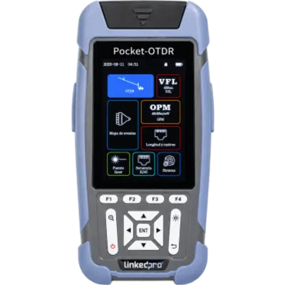 Mini OTDR para Fibra Óptica / Monomodo 1310nm y 1550nm / Rango Dinámico 24dB/22dB / VFL 10mW / OPM Integrado / Mapeo RJ45 / Alcance 128 km / Pantalla 3.5" / 12 Horas de Medición Continua - Imagen 2