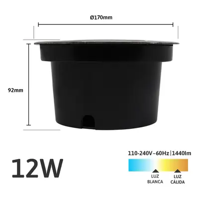 Luminario Empotrar en Piso / IP66 Exterior / Multivoltaje 110-240V~ / 6500K / Ángulo 36° / Aluminio y Vidrio Templado / 12W - Imagen 2