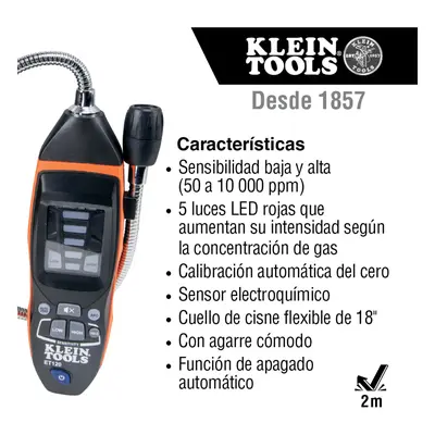 Detector de Fugas de Gas Combustible / 50-10,000 ppm / Sensor Electroquímico / Cuello Flexible 18'' (1.5 ft) / Alarma 85 dB - Imagen 2
