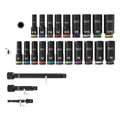 Juego de Dados de Impacto Profundos / Drive 3/8" / SAE y Métrico / 23 Piezas / Adaptadores Multi-Propósito / Estuche Modular - Imagen 2