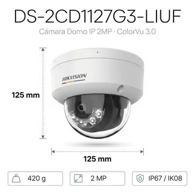 Cámara Domo IP / 2 Megapixel / ColorVu 3.0 / Dual Light 30 m (98.4 ft) / Detección Humanos y Vehículos / IP67 / IK08 / PoE - Imagen 2
