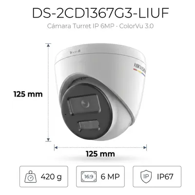 Cámara Turret IP / 6 Megapixel / Dual Light 30 m (98.4 ft) / ColorVu / AcuSense Lite / WDR 120 dB / IP67 / PoE - Imagen 2