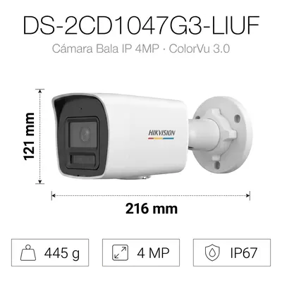 Cámara Bala IP / 4 Megapixel / Dual Light 30 m (98.4 ft) / ColorVu 3.0 / WDR 120 dB / IP67 / PoE - Imagen 2