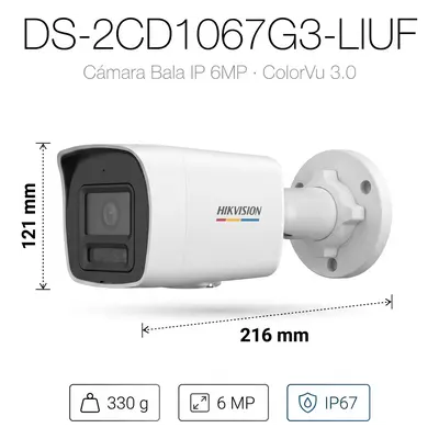 Cámara Bala IP / 6 Megapixel / ColorVu 3.0 / Dual Light 30 m (98.4 ft) / WDR 120 dB / IP67 / PoE - Imagen 2