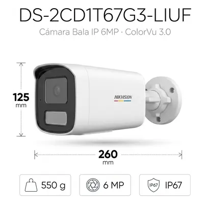 Cámara Bala IP / 6 Megapixel / Dual Light 50 m (164 ft) / ColorVu 3.0 / WDR 120 dB / IP67 / PoE - Imagen 2