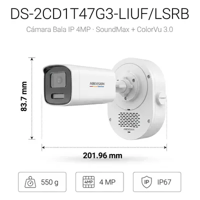 Cámara Bala IP / 4 Megapixel / ColorVu 3.0 / Dual Light 50 m (164 ft) / Audio Bidireccional SoundMax / Luz Estroboscópica Rojo-Azul / AcuSense Lite / IP67 / WDR 120 dB / PoE - Imagen 4