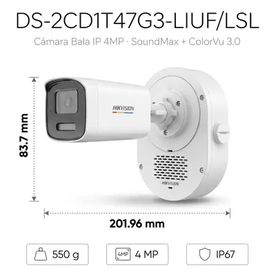 Cámara Bala IP / 4 Megapixel / ColorVu 3.0 / Dual Light 50 m (164 ft) / Audio Bidireccional SoundMax / AcuSense Lite / IP67 - Imagen 4