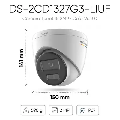 Cámara Turret IP / 2 Megapixel / ColorVu 3.0 / Dual Light 30 m (98.4 ft) / Lente 2.8 mm / AcuSense Lite / IP67 / PoE - Imagen 2
