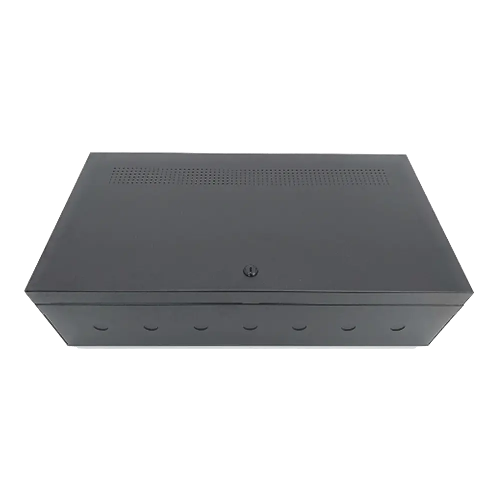 Gabinete Metálico para Chasis de 6 Módulos / Puerta con Bisagra Inferior / Soporte para Baterías / Color Negro