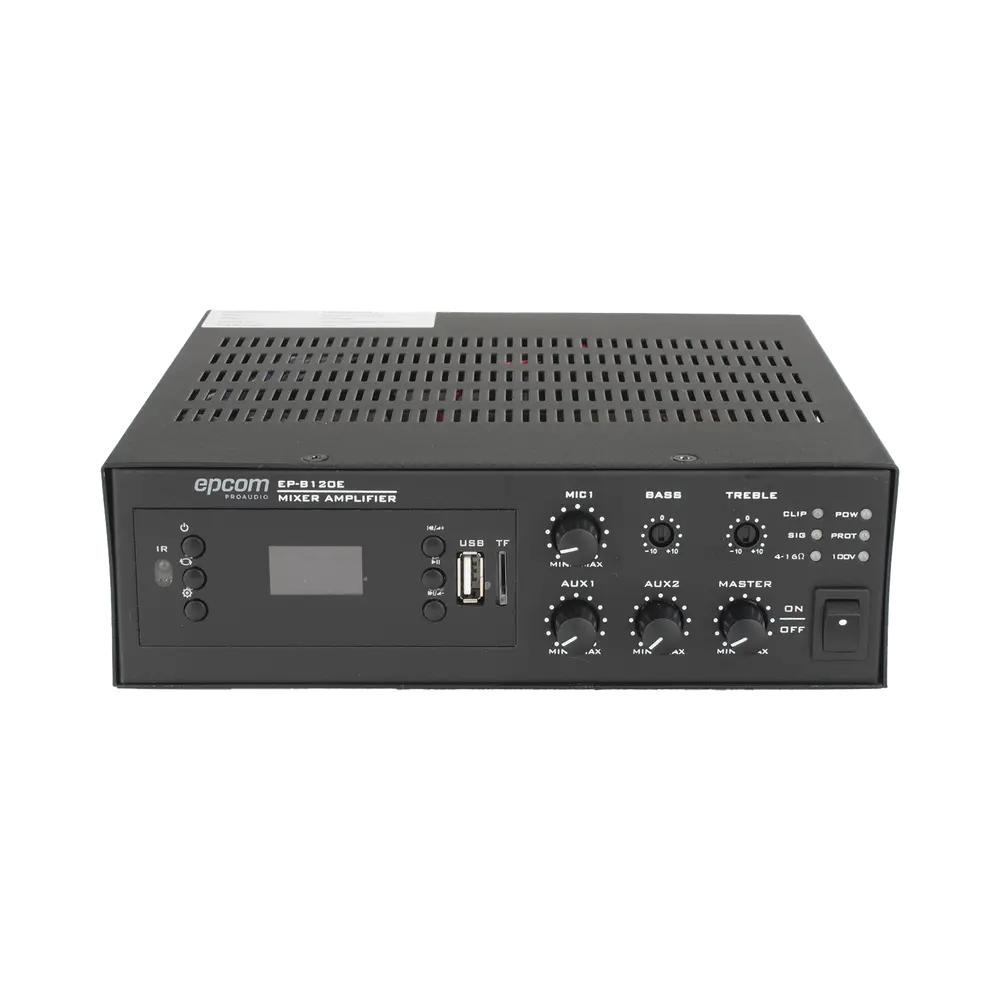 Amplificador de Potencia Digital / 120W / Salida 4~16Ω o 100V / Entrada XLR con Phantom 48V / Bluetooth / FM / USB y TF / Protección contra Cortocircuito