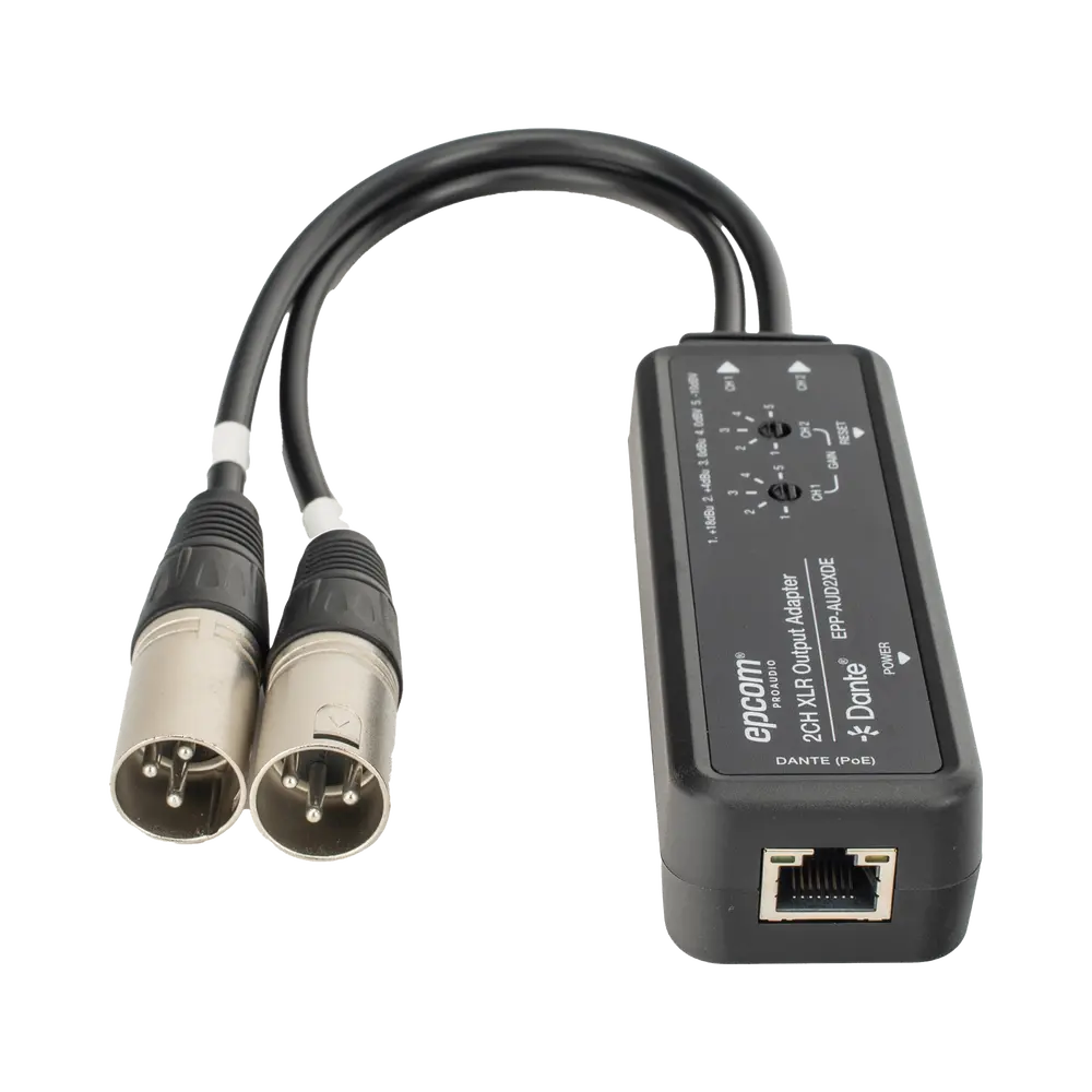 Extensor de Audio Dante® / 2 Canales XLR / Latencia Configurable 1-5ms / Transmisión 100 m (328 ft) / PoE / USB-C / HDMI 1.4