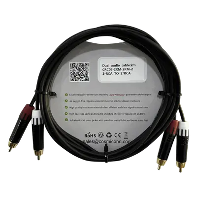 Cable de Audio 2 RCA a 2 RCA / Conectores Negros / Diferenciadores Rojo y Blanco / 2 m (6.56 ft) - Imagen 2