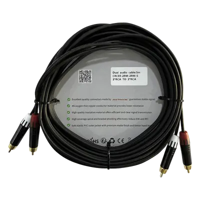 Cable Audio 2 RCA / Conectores Negros / Diferenciador Rojo-Blanco / 5m (16.4 ft) - Imagen 2