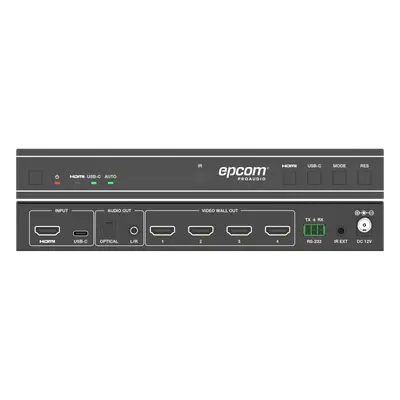 Controlador de Videowall / 1x4 HDMI / 4K@60Hz / 18 Gbps / 8 Modos de Visualización / Audio Óptico y Analógico / USB-C / RS-232 e IR - Imagen 4
